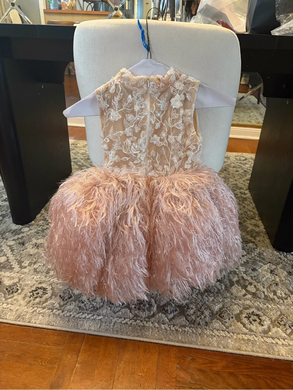 Embellished Blush Pink Feather Party Dress